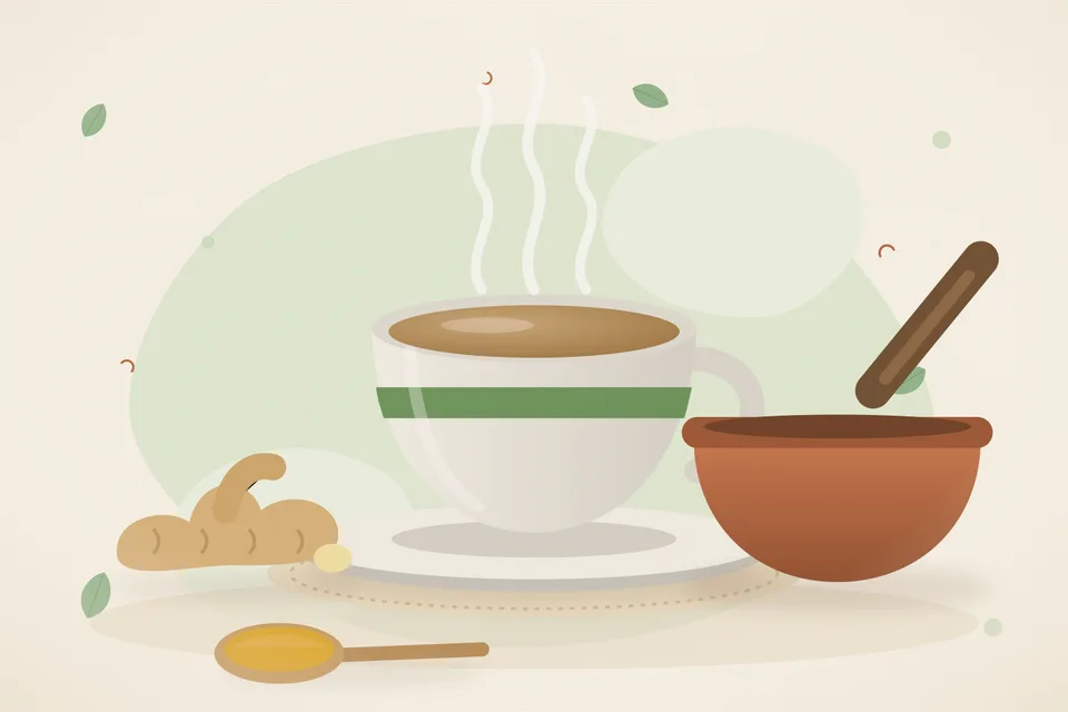 Illustrated still life with fresh ginger.