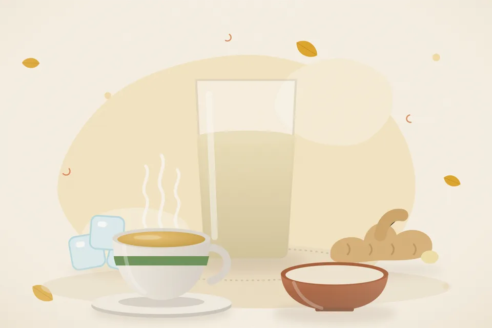 Illustrated still life with ice, fresh ginger.