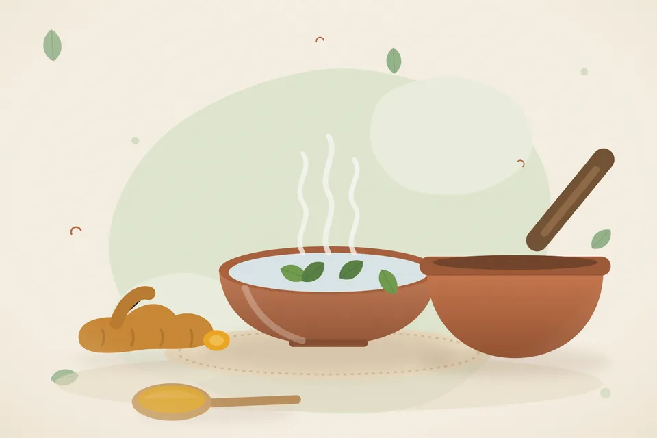 Illustrated still life with turmeric root.