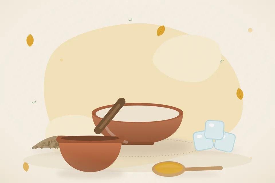 Illustrated still life with ajwain seeds, ice.