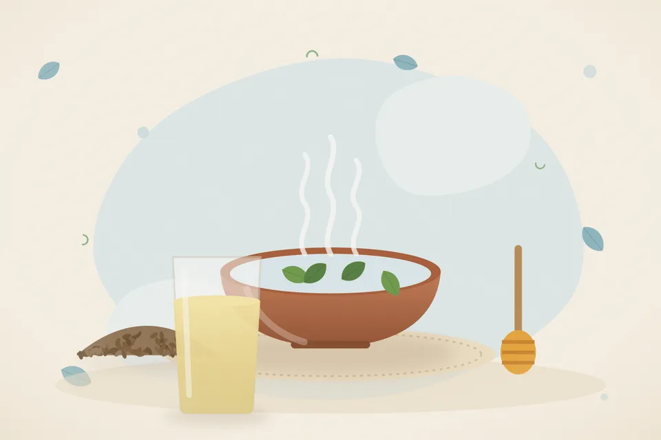 Illustrated still life with cumin seeds, honey.