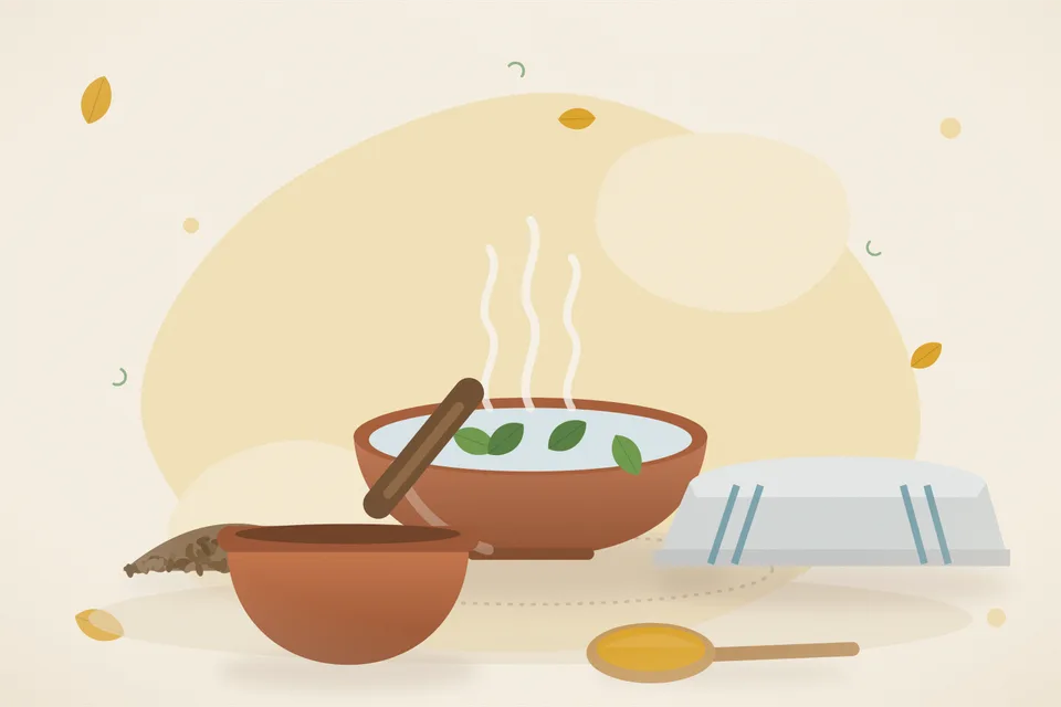Illustrated still life with cumin seeds, a folded cloth.