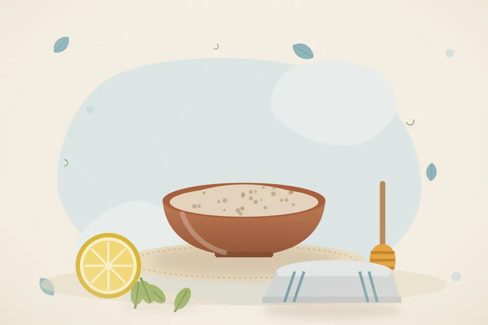 Illustrated still life with lemon, honey, cardamom.