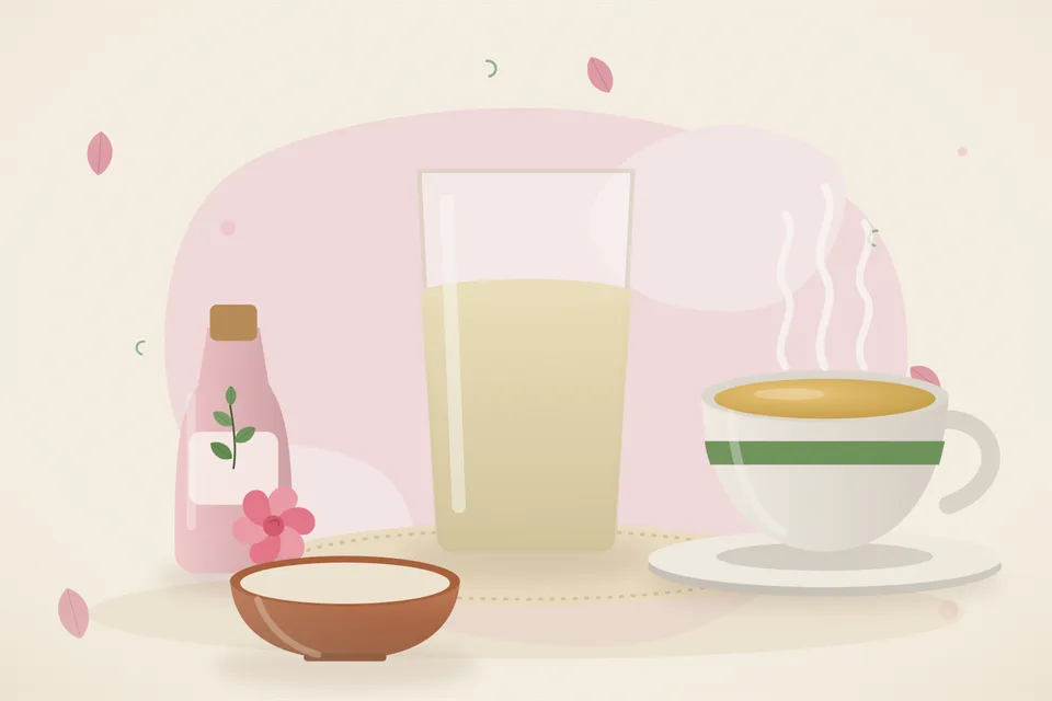Illustrated still life with rose water.