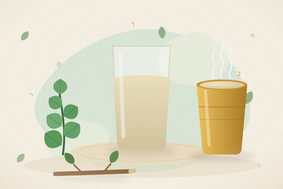 Illustrated still life with mint leaves.
