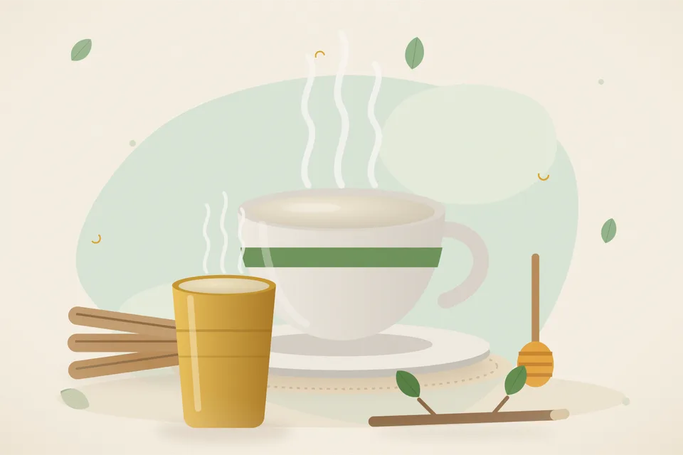 Illustrated still life with mulethi root, honey.