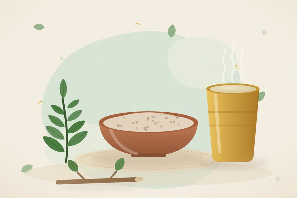 Illustrated still life with neem leaves.