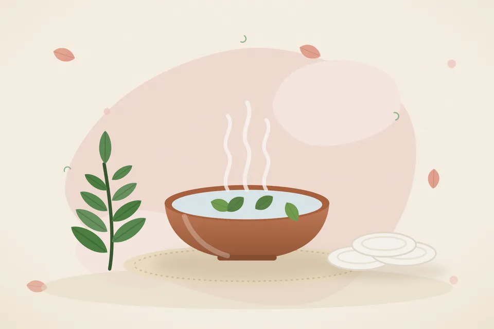 Illustrated still life with neem leaves.