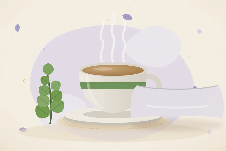 Illustrated still life with brahmi leaves.