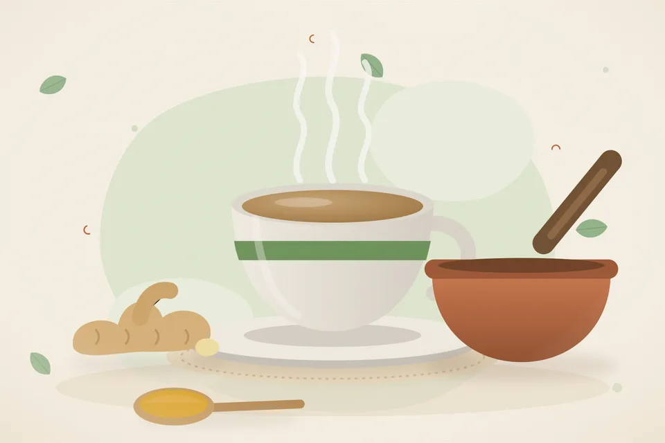 Illustrated still life with fresh ginger.