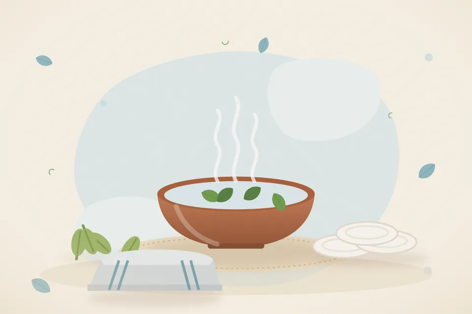 Illustrated still life with cardamom, cotton pads, a folded cloth.