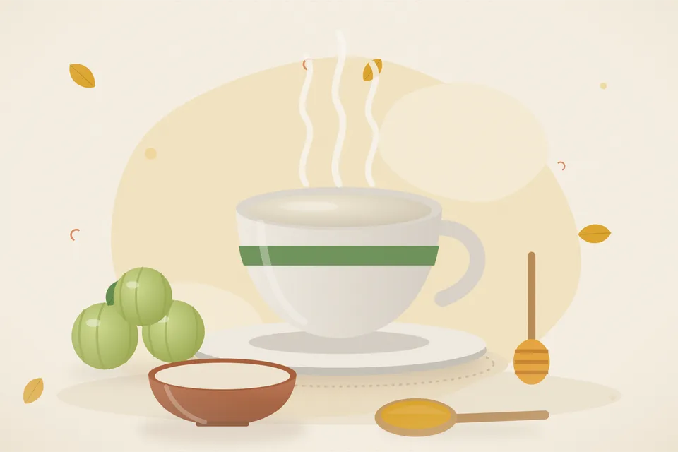 Illustrated still life with amla, honey.