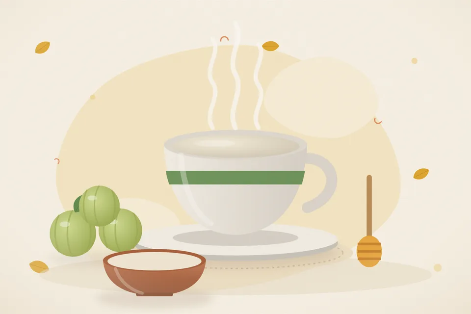 Illustrated still life with amla, honey.