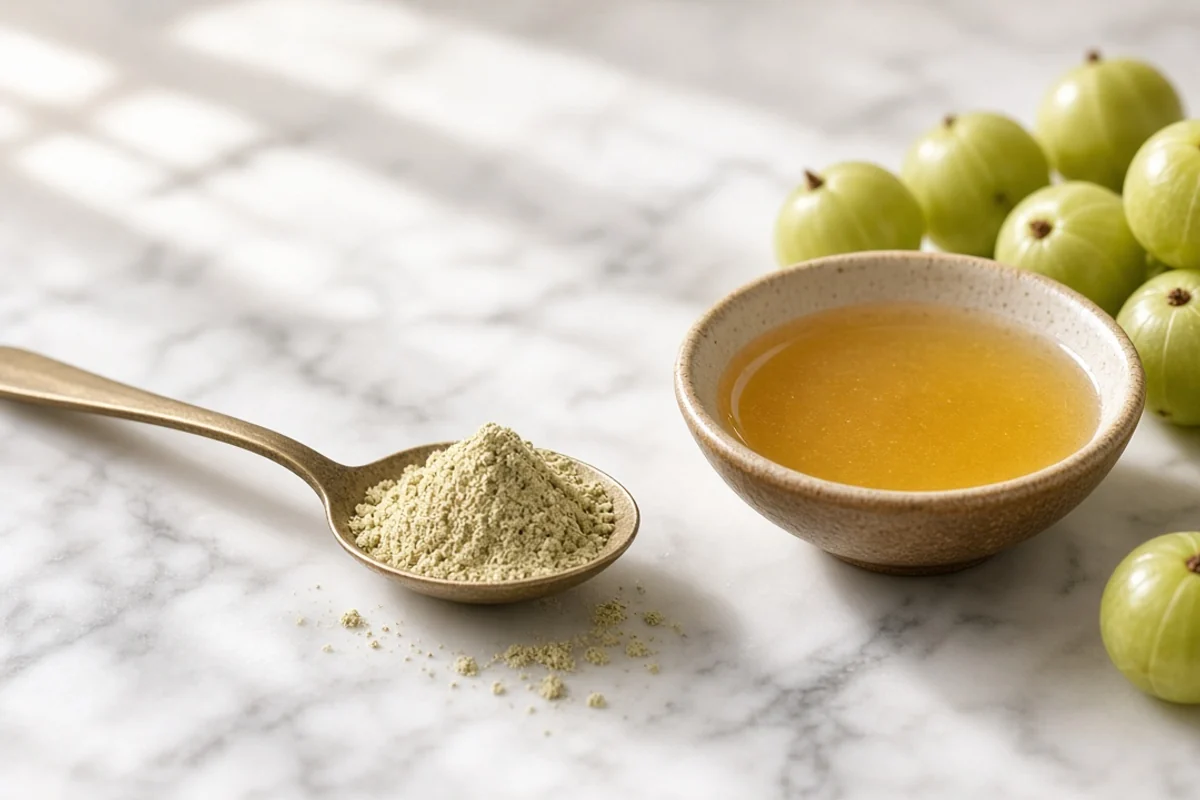 Illustrated still life with amla, honey.