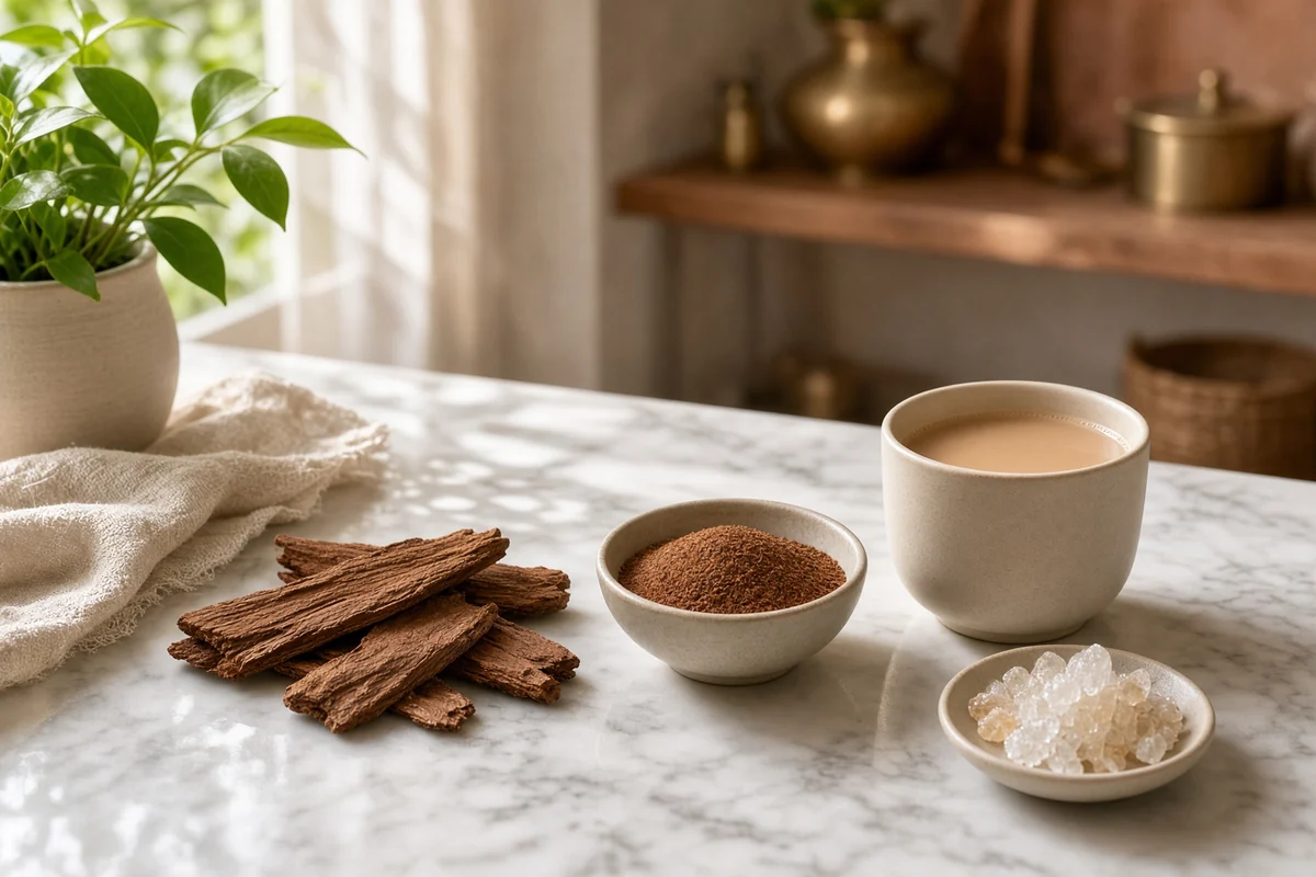 Arjuna bark, reddish bark powder, pale milk decoction and mishri.