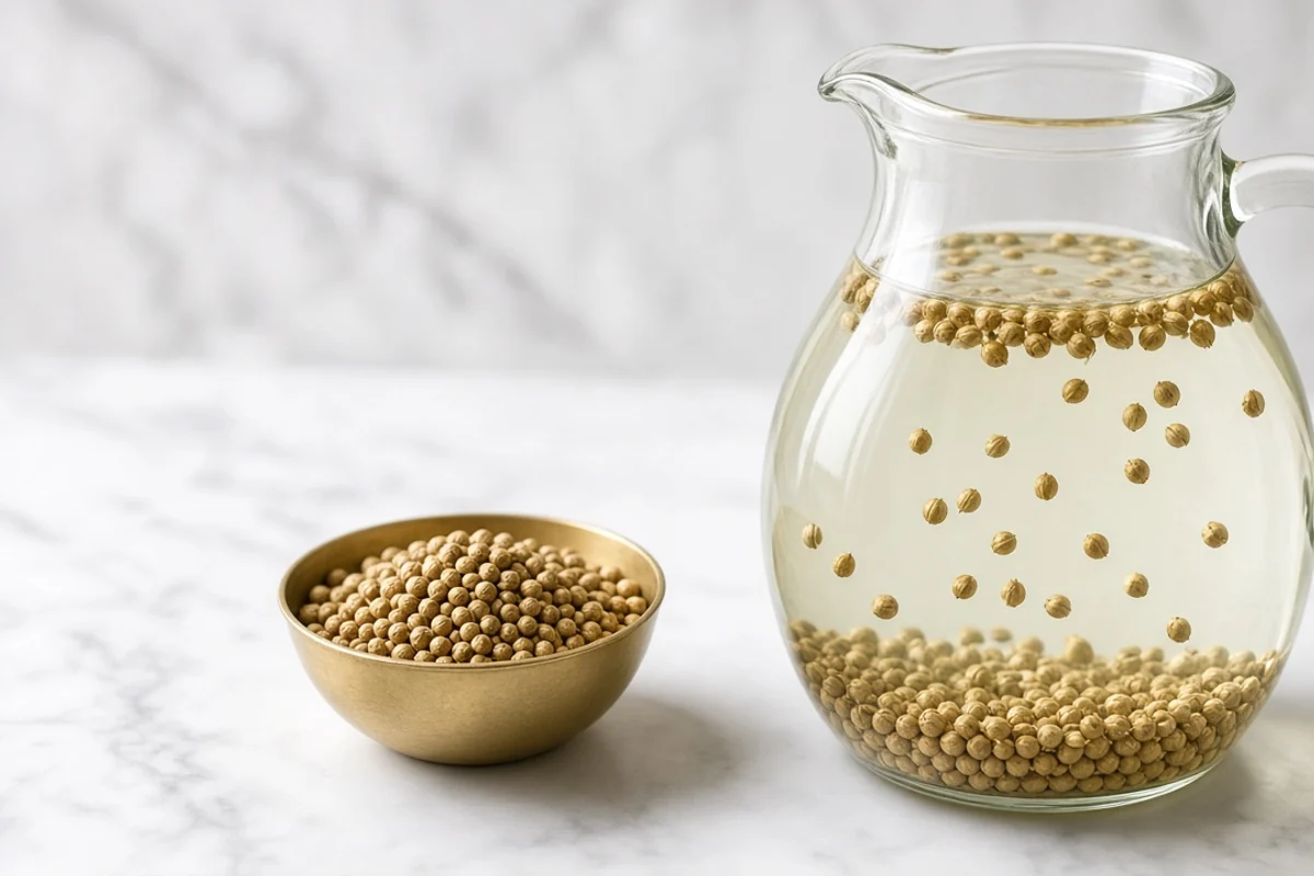 Illustrated still life with coriander seeds.