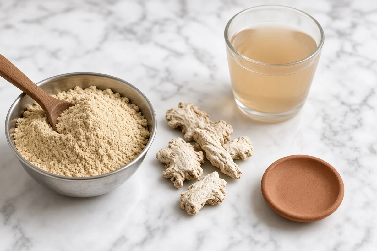 Illustrated still life with fresh ginger, honey.