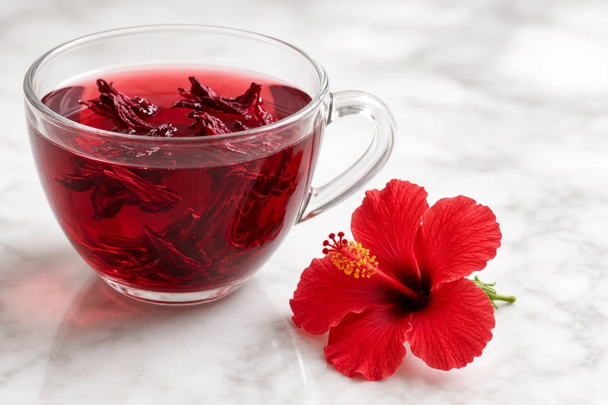 Illustrated still life with hibiscus.