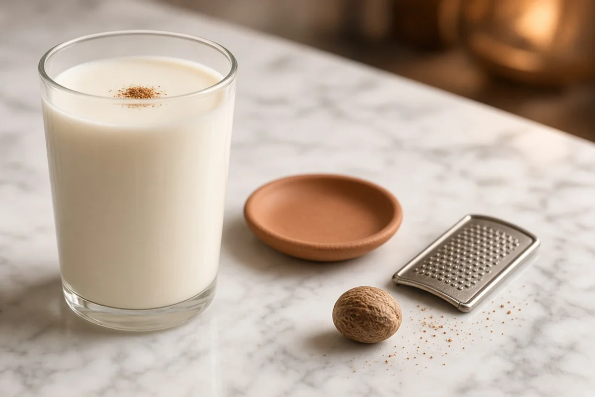 Illustrated still life with nutmeg.
