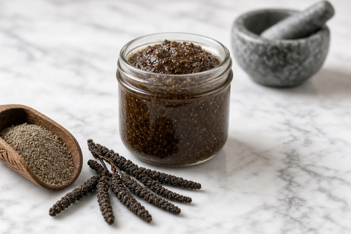 Illustrated still life with honey, cardamom.