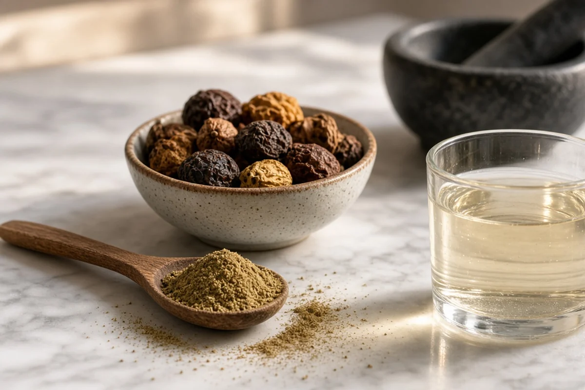 Illustrated still life with amla, honey.